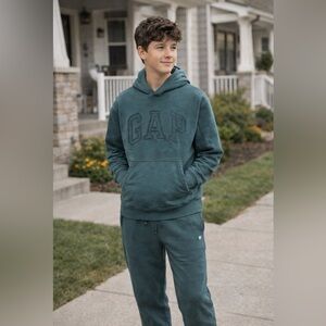 GAP Teen Arch Logo Hoodie Jogger Set Size 12 Teal Matching Sweatsuit